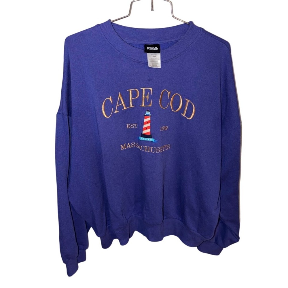 Special Thanks Cape Cod Massachusetts Lighthouse Graphic Sweatshirt Purple Large